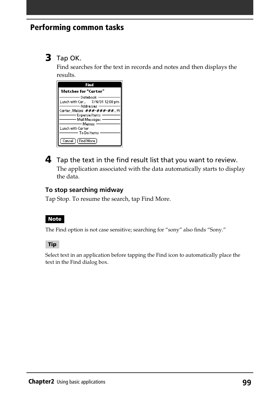 Performing common tasks | Sony PEG-S320 User Manual | Page 99 / 233