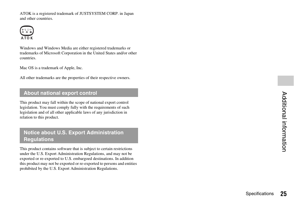 Addi tio nal in fo rm a tion | Sony PLAYSTATION PSP-3002 User Manual | Page 25 / 28