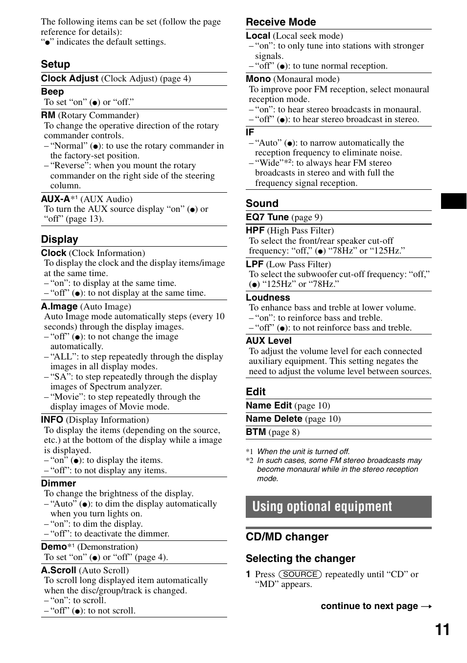 Using optional equipment, Cd/md changer | Sony CDX-F7710 User Manual | Page 11 / 56