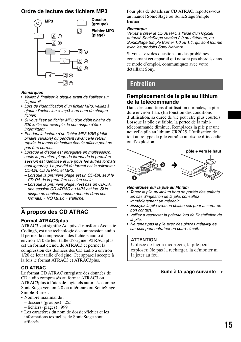 À propos des cd atrac, Entretien, Ordre de lecture des fichiers mp3 | Sony CDX-F7710 User Manual | Page 33 / 56