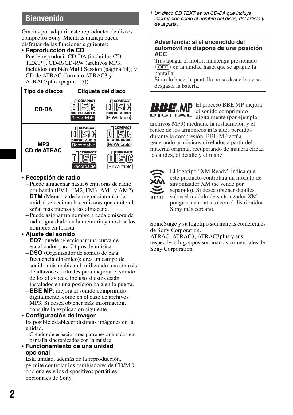 Bienvenido | Sony CDX-F7710 User Manual | Page 38 / 56