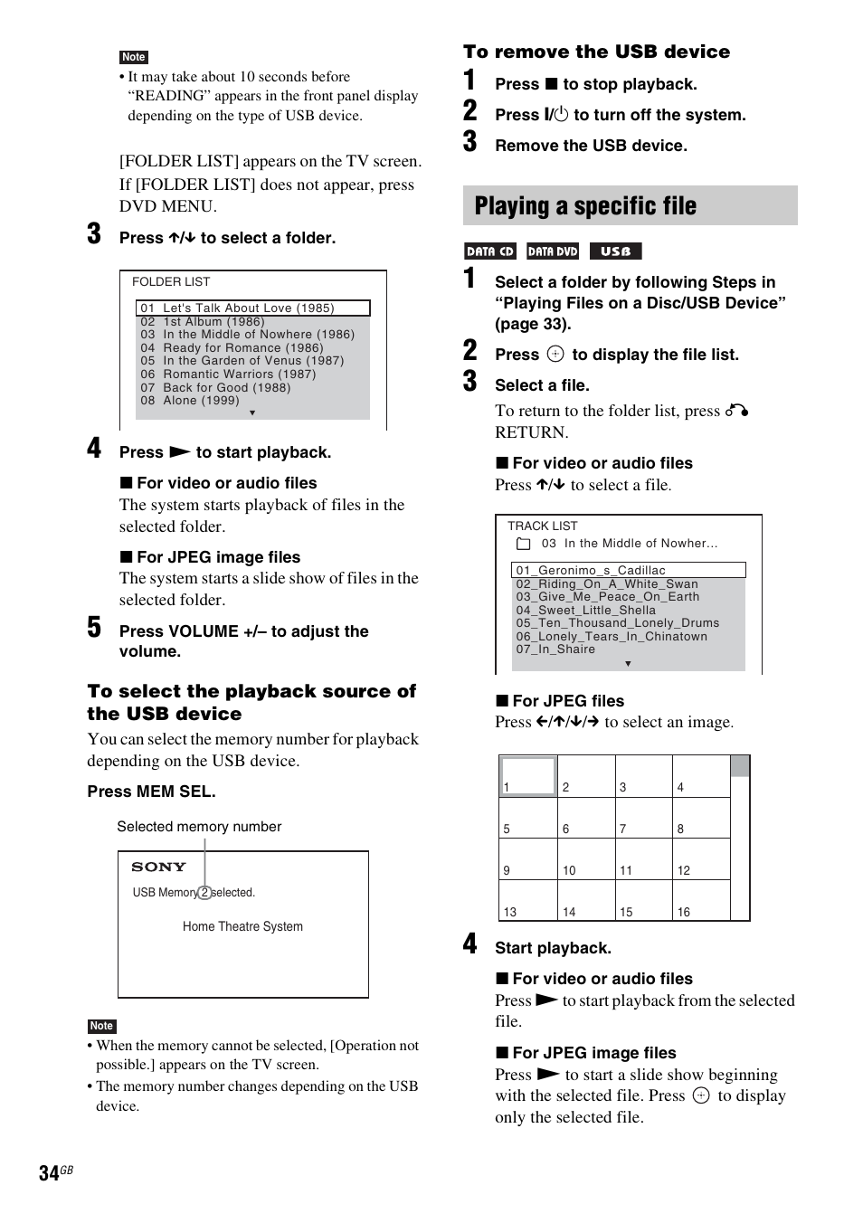 Playing a specific file | Sony DAV-DZ730 User Manual | Page 34 / 84