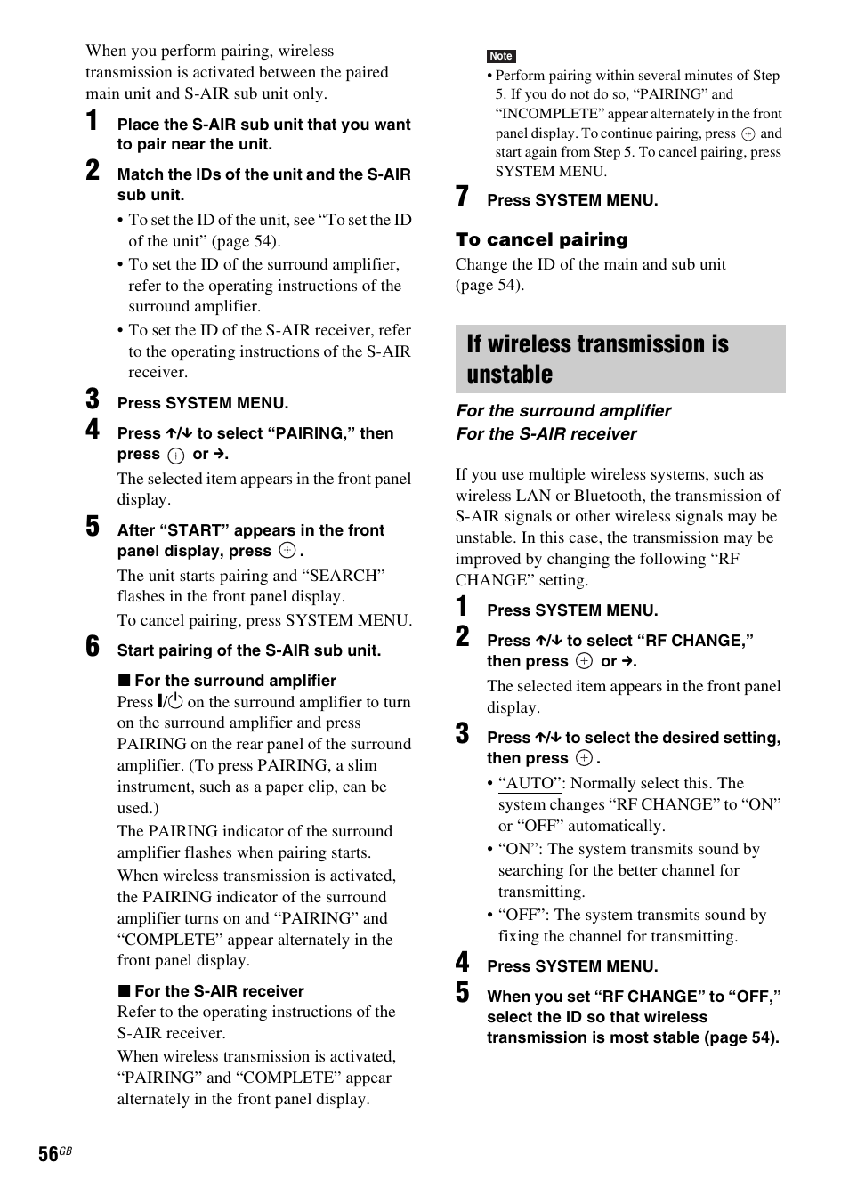 If wireless transmission is unstable | Sony DAV-DZ730 User Manual | Page 56 / 84