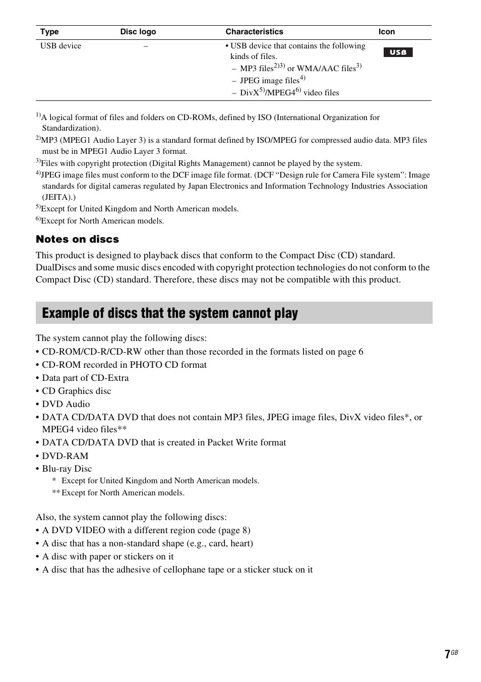 Example of discs that the system cannot play | Sony DAV-DZ730 User Manual | Page 7 / 84