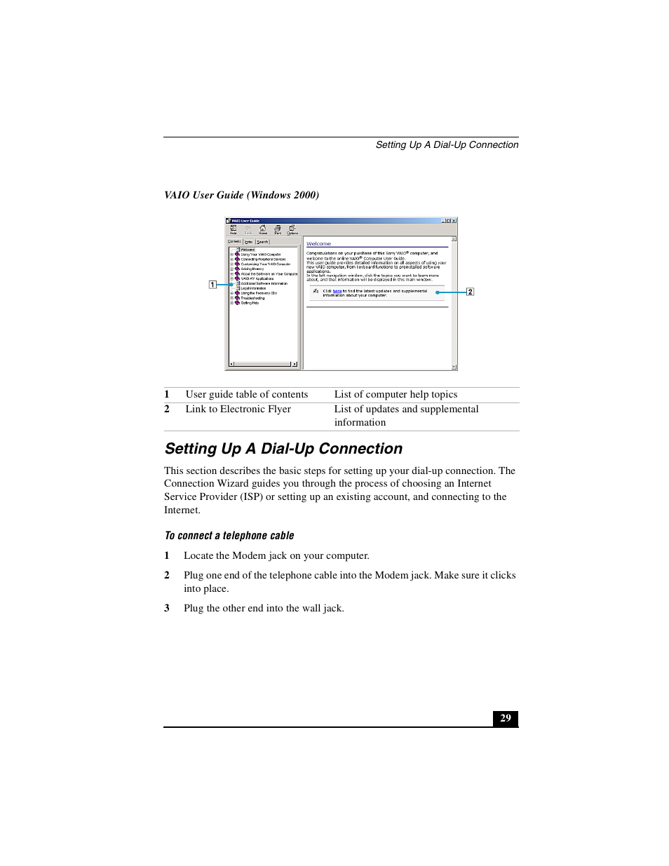 Setting up a dial-up connection | Sony PCG-V505DC2 User Manual | Page 29 / 44