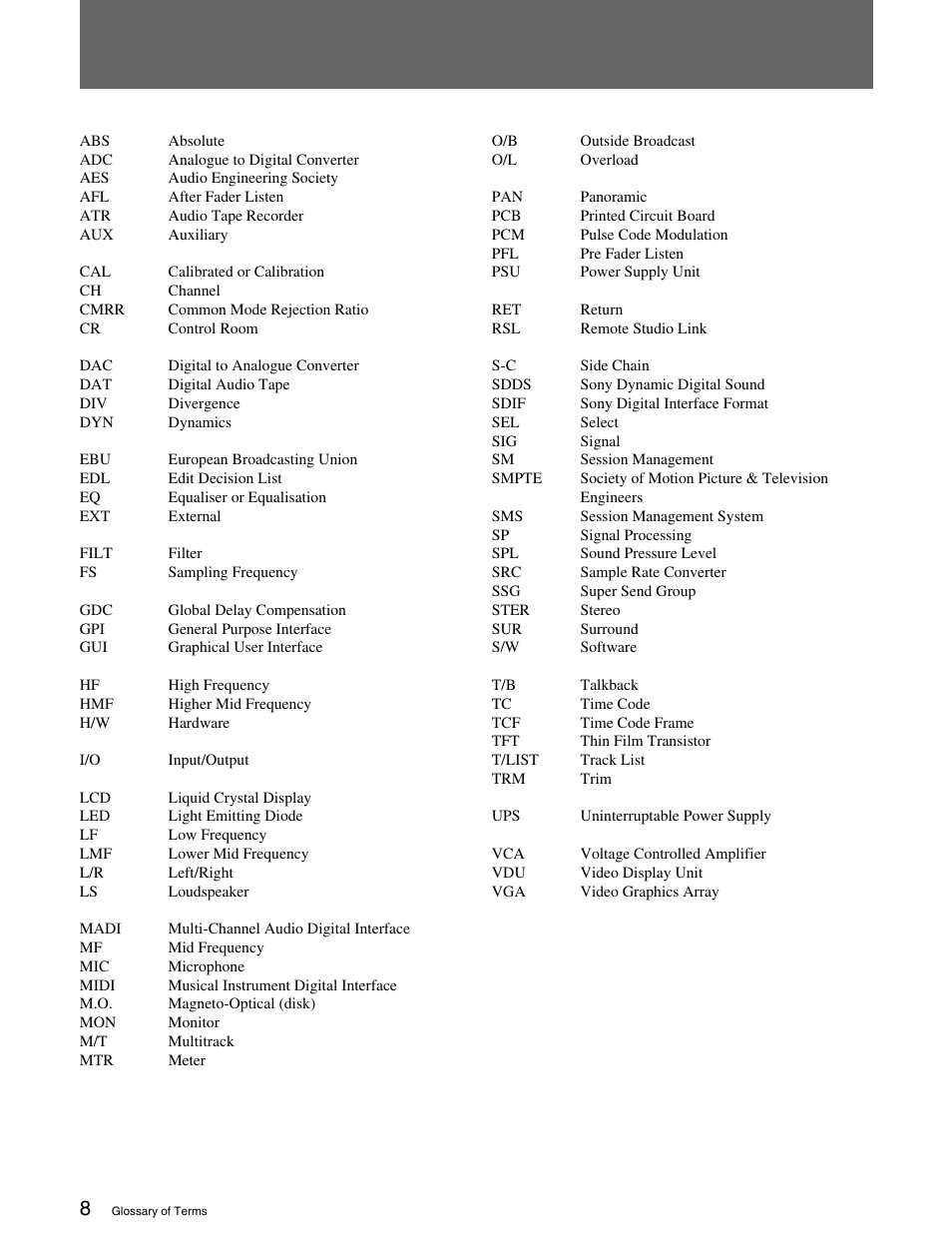 Glossary of terms, About this manual | Sony OXF-R3 User Manual | Page 12 / 396