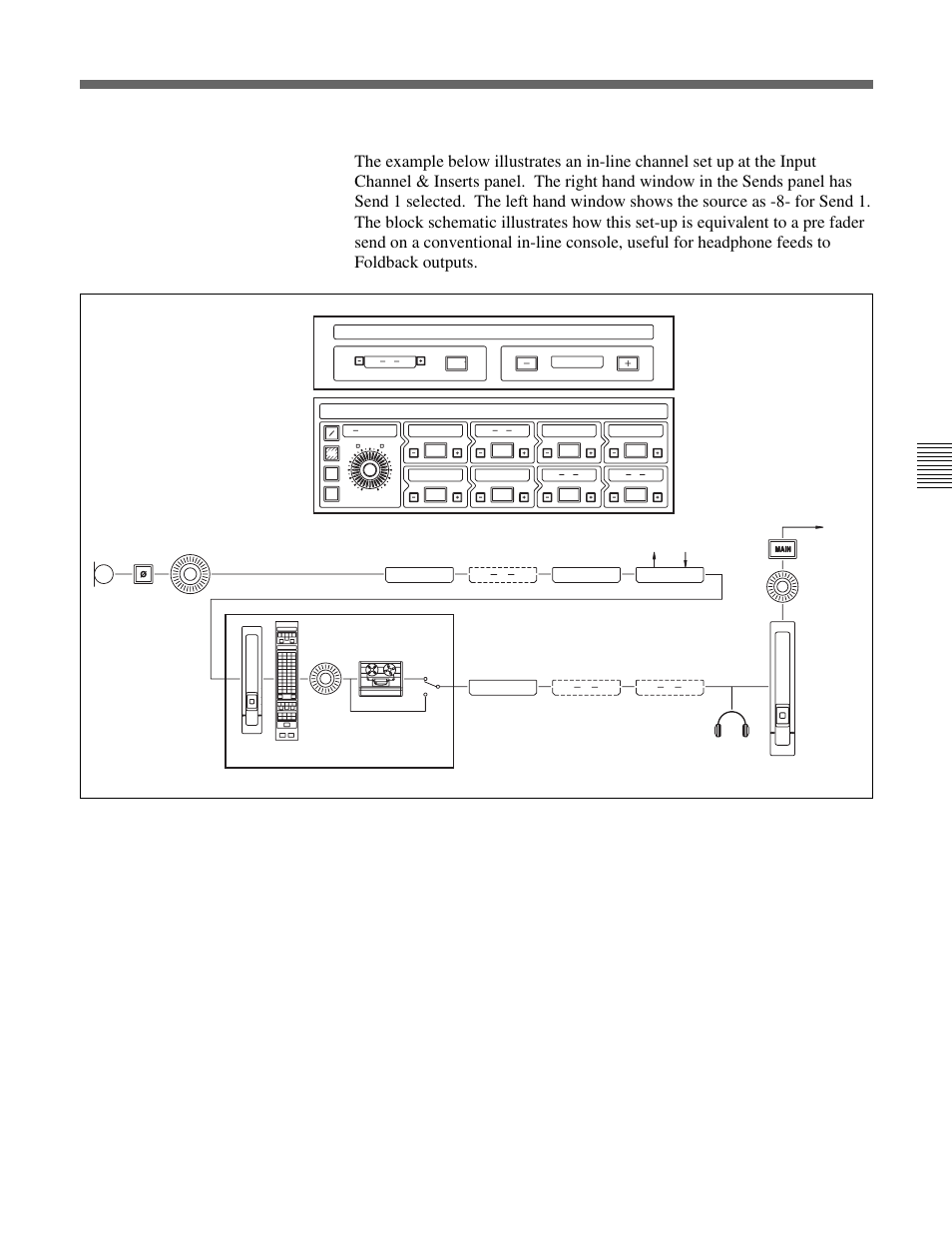 Pre fader headphones feed, Send 1 - pre fader headphones feed for foldback, Chapter 6 technical descriptions | Insert | Sony OXF-R3 User Manual | Page 197 / 396