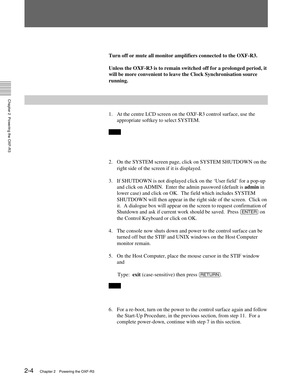 2 oxf-r3 shutdown procedure, 2-1 shutdown procedure, 2 oxf-r3 shutdown | Sony OXF-R3 User Manual | Page 24 / 396
