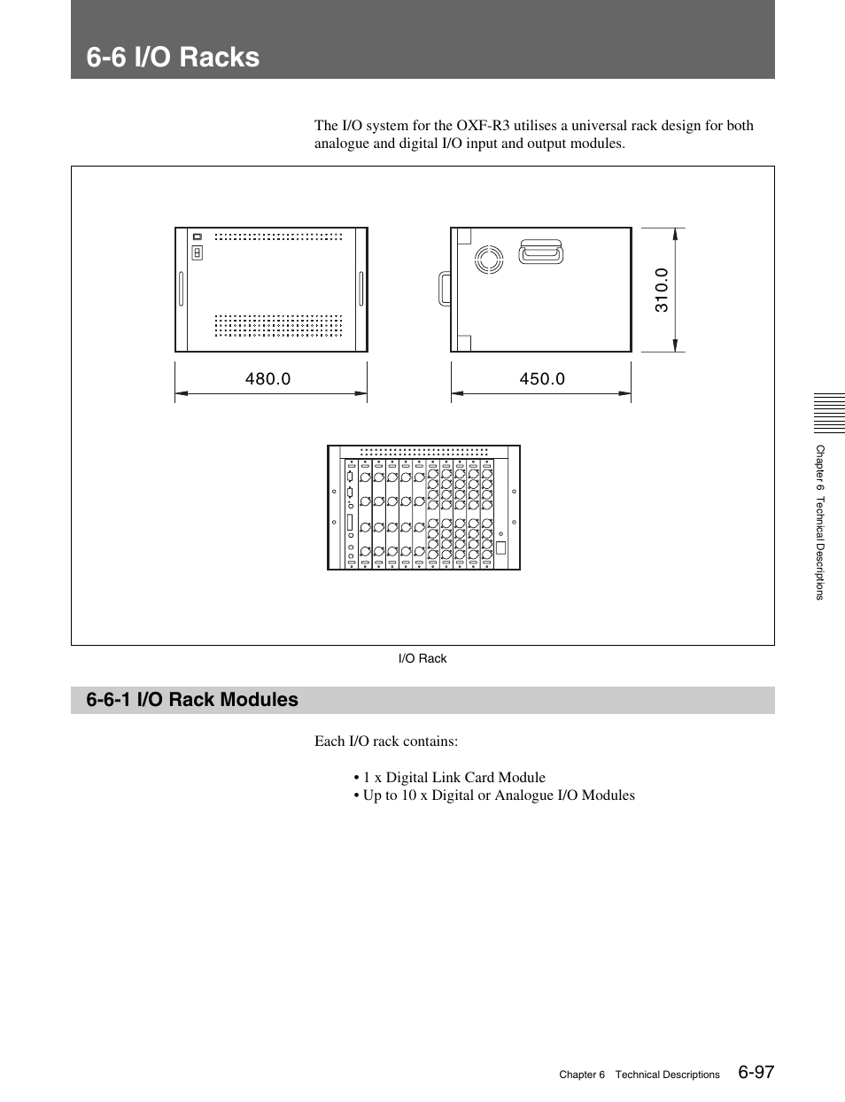 6 i/o racks, 6-1 i/o rack modules | Sony OXF-R3 User Manual | Page 259 / 396