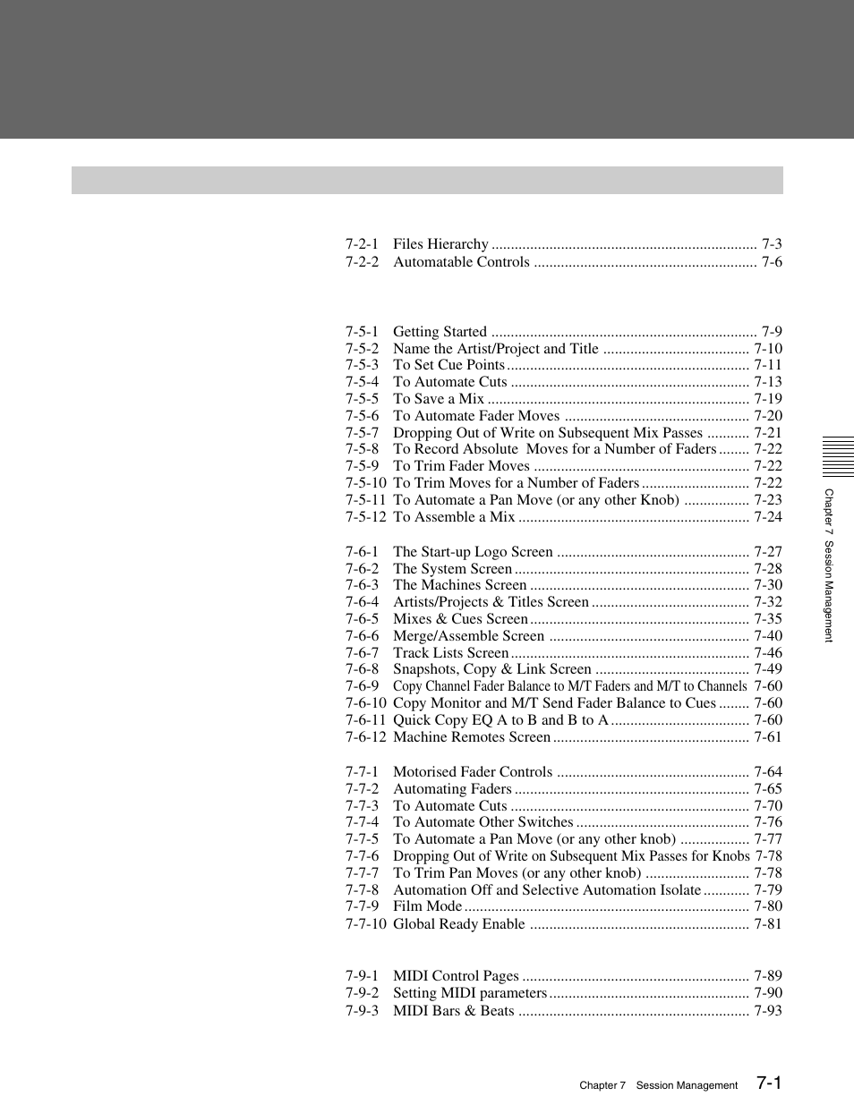 Chapter 7 – session management, 1 the basics, Chapter 7 contents | Sony OXF-R3 User Manual | Page 261 / 396
