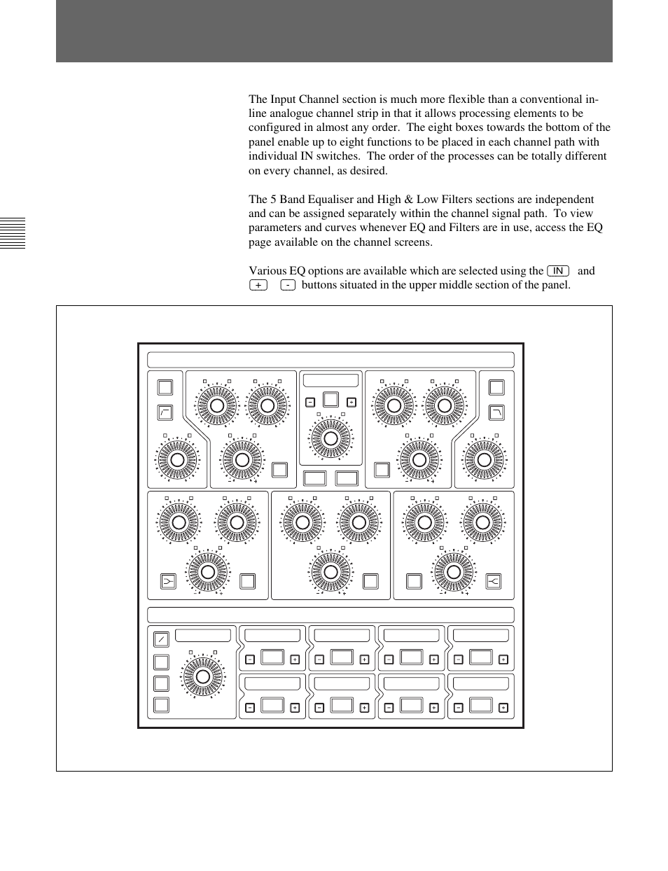 4 input channel, equaliser and filters, 3 assignable channel processing, Input channel & inserts | Equaliser & filters | Sony OXF-R3 User Manual | Page 36 / 396
