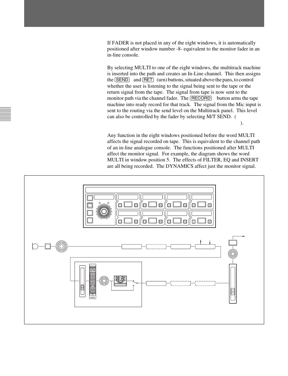 5 in-line channel multitrack recording set-up, 5 in line channel multitrack recording set-up, In-line channel for recording to a multitrack | Input channel & inserts, Chapter 4 signal paths | Sony OXF-R3 User Manual | Page 68 / 396