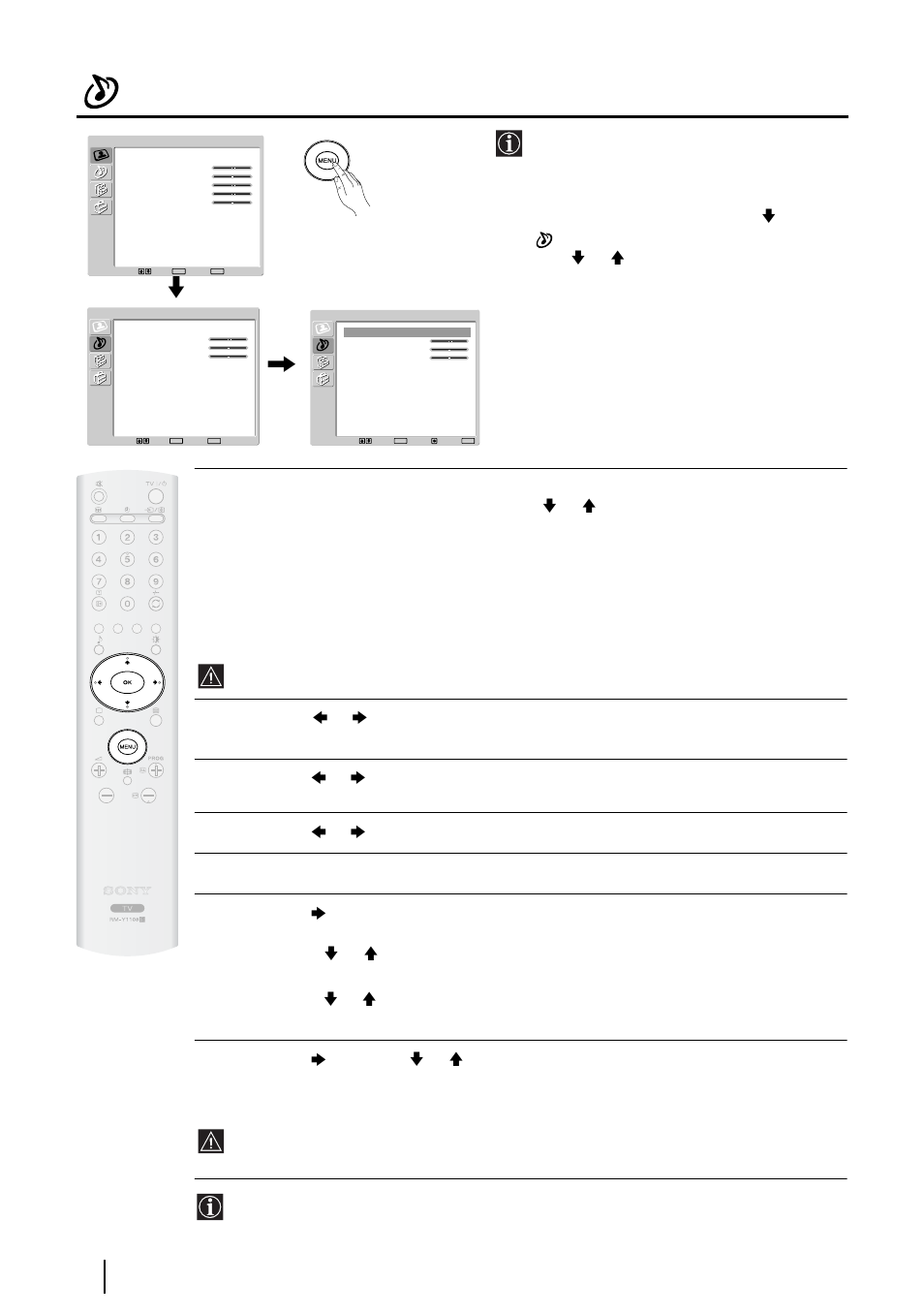 The sound adjustment menu | Sony WEGA KLV-30HR3 User Manual | Page 19 / 134