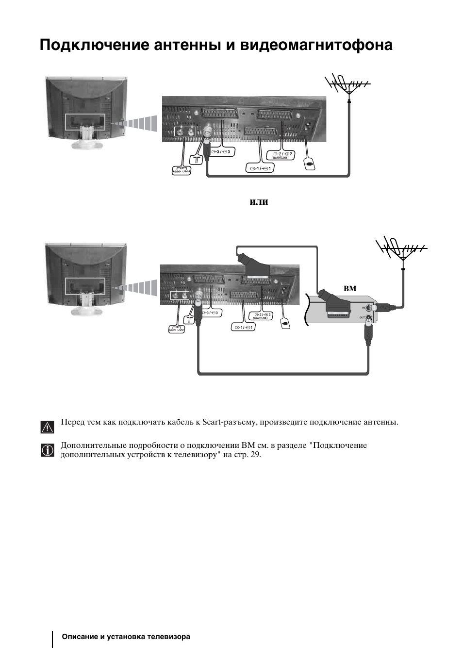 Подключение антенны и видеомагнитофона | Sony WEGA KLV-30HR3 User Manual | Page 46 / 134