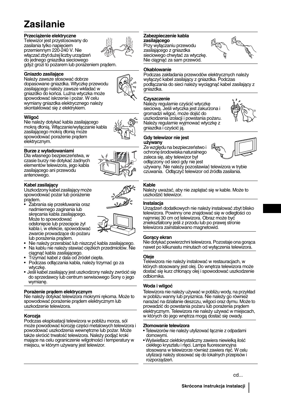 Zasilanie | Sony WEGA KLV-30HR3 User Manual | Page 70 / 134