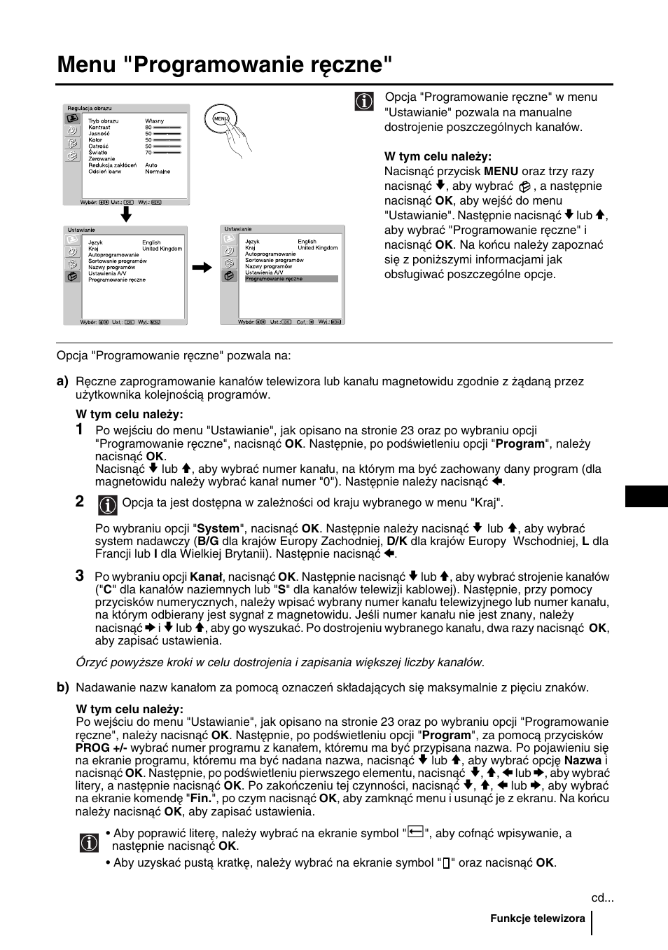 Menu "programowanie ręczne, 25 pl | Sony WEGA KLV-30HR3 User Manual | Page 90 / 134