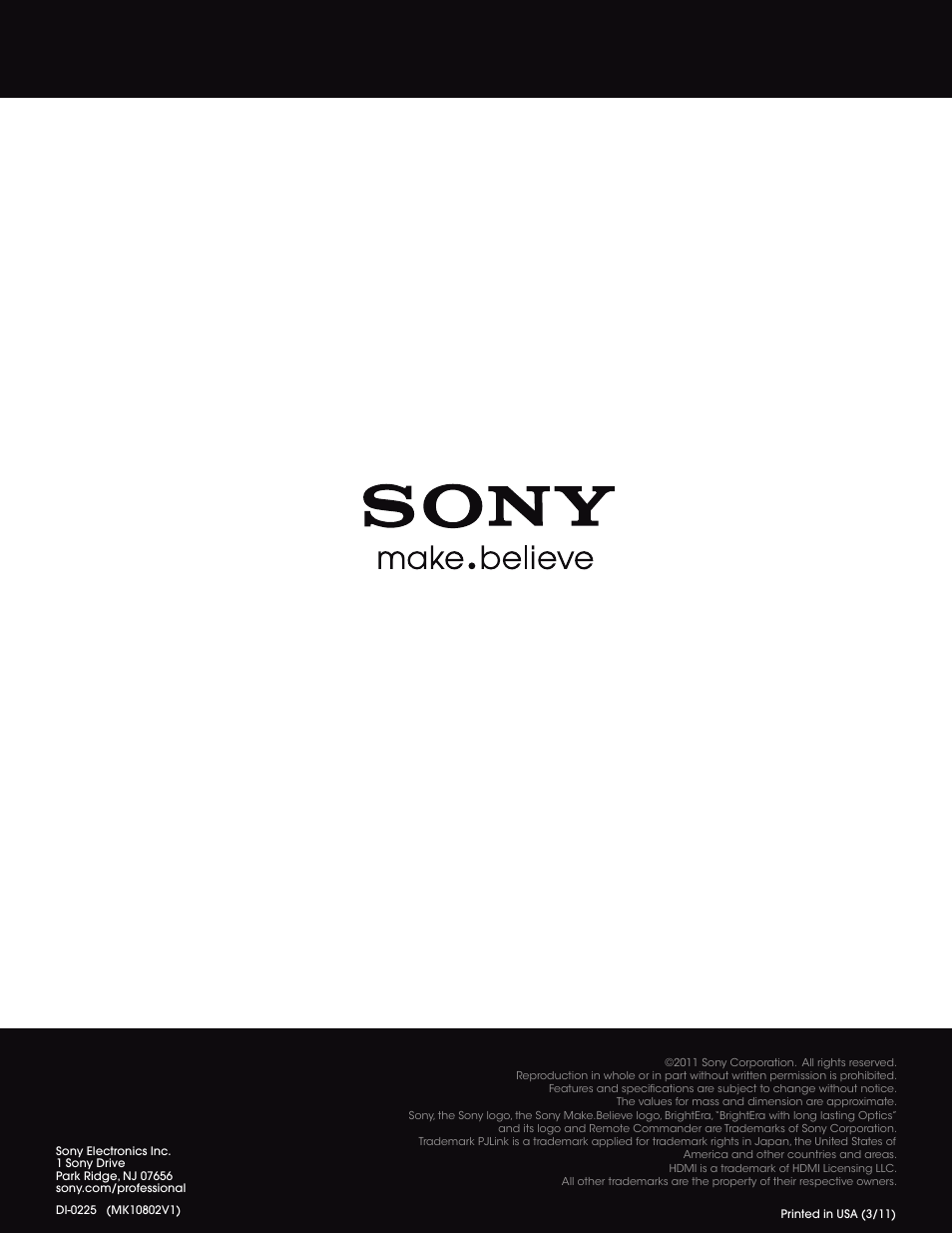 Sony BRIGHTERA VPL-FH30 User Manual | Page 8 / 8