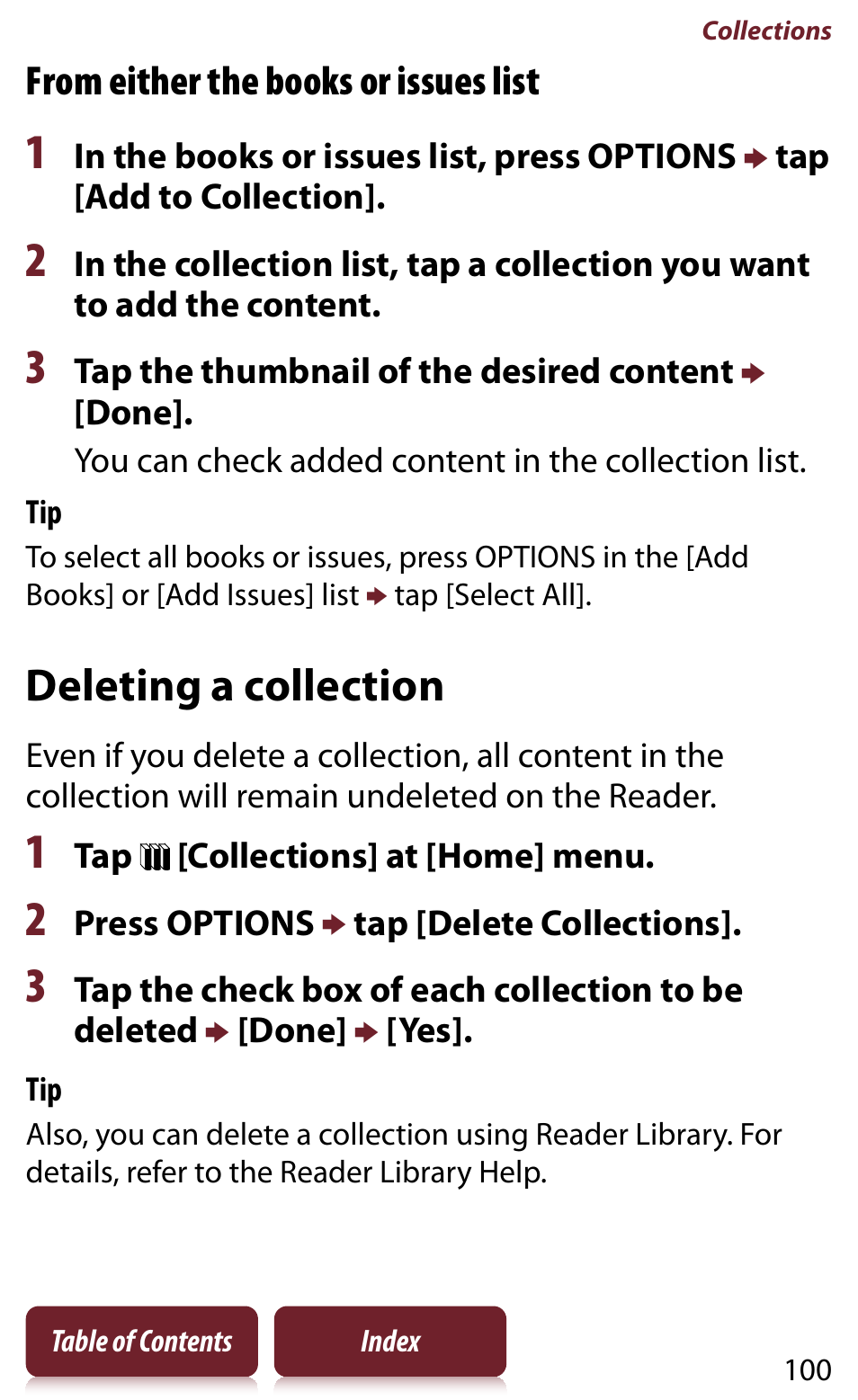 Deleting a collection | Sony READER DAILY EDITION PRS-950 User Manual | Page 100 / 175