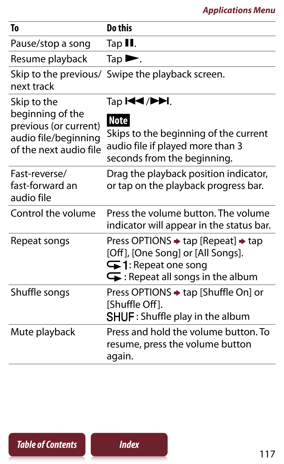 Y of audio files, Yback | Sony READER DAILY EDITION PRS-950 User Manual | Page 117 / 175