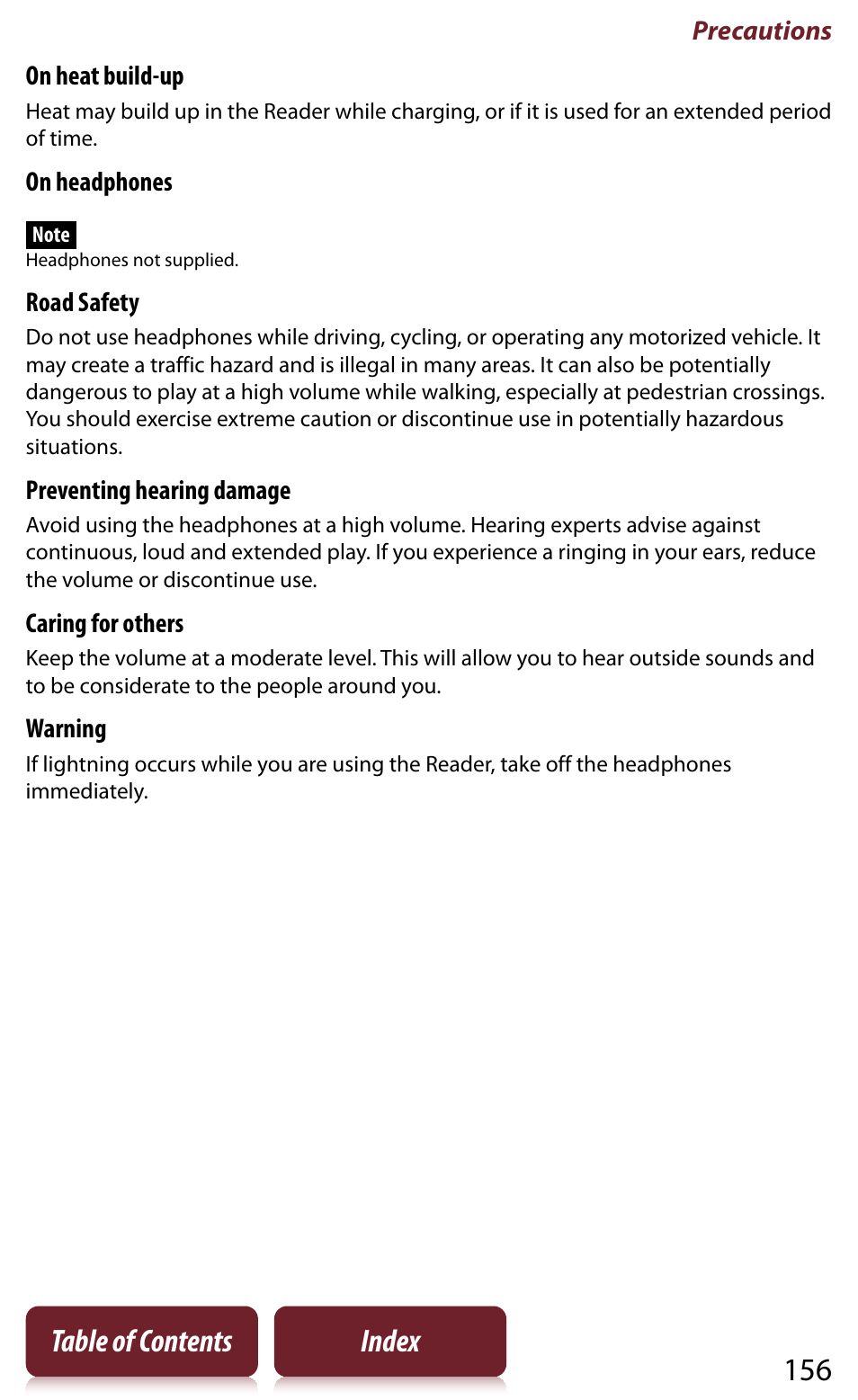 156 table of contents index | Sony READER DAILY EDITION PRS-950 User Manual | Page 156 / 175