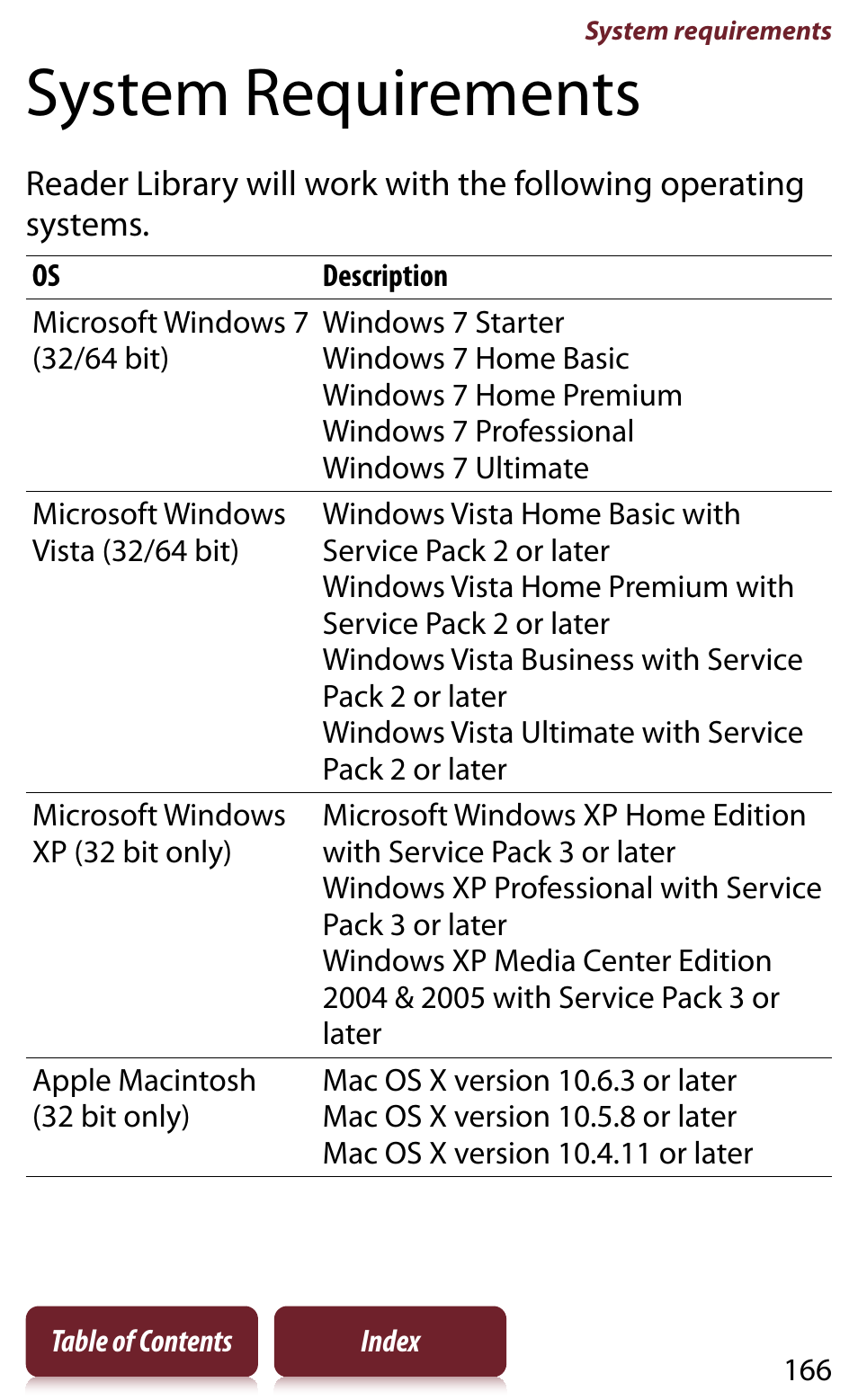 System requirements | Sony READER DAILY EDITION PRS-950 User Manual | Page 166 / 175