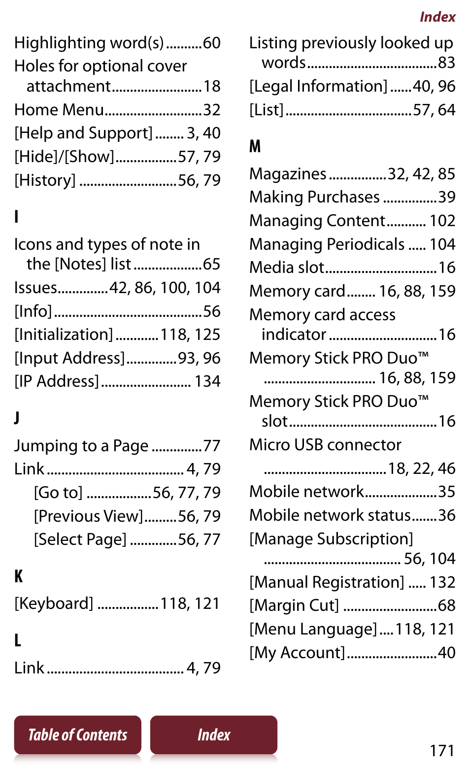 Sony READER DAILY EDITION PRS-950 User Manual | Page 171 / 175