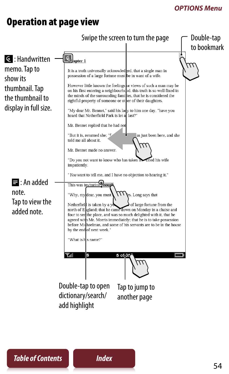 Operation at page view | Sony READER DAILY EDITION PRS-950 User Manual | Page 54 / 175