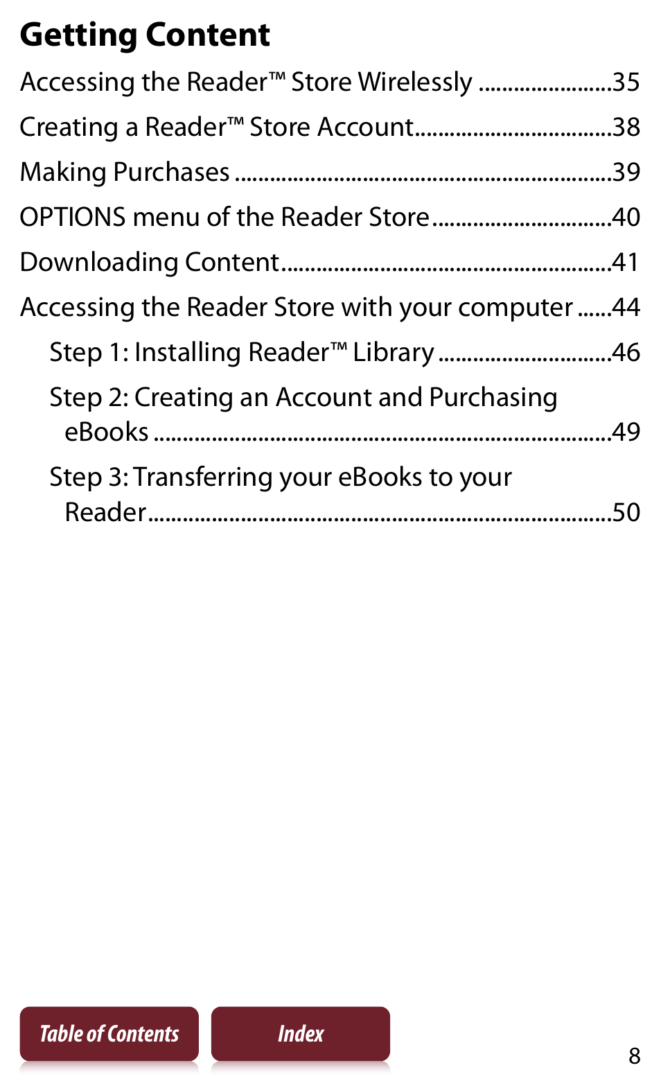 Getting content | Sony READER DAILY EDITION PRS-950 User Manual | Page 8 / 175