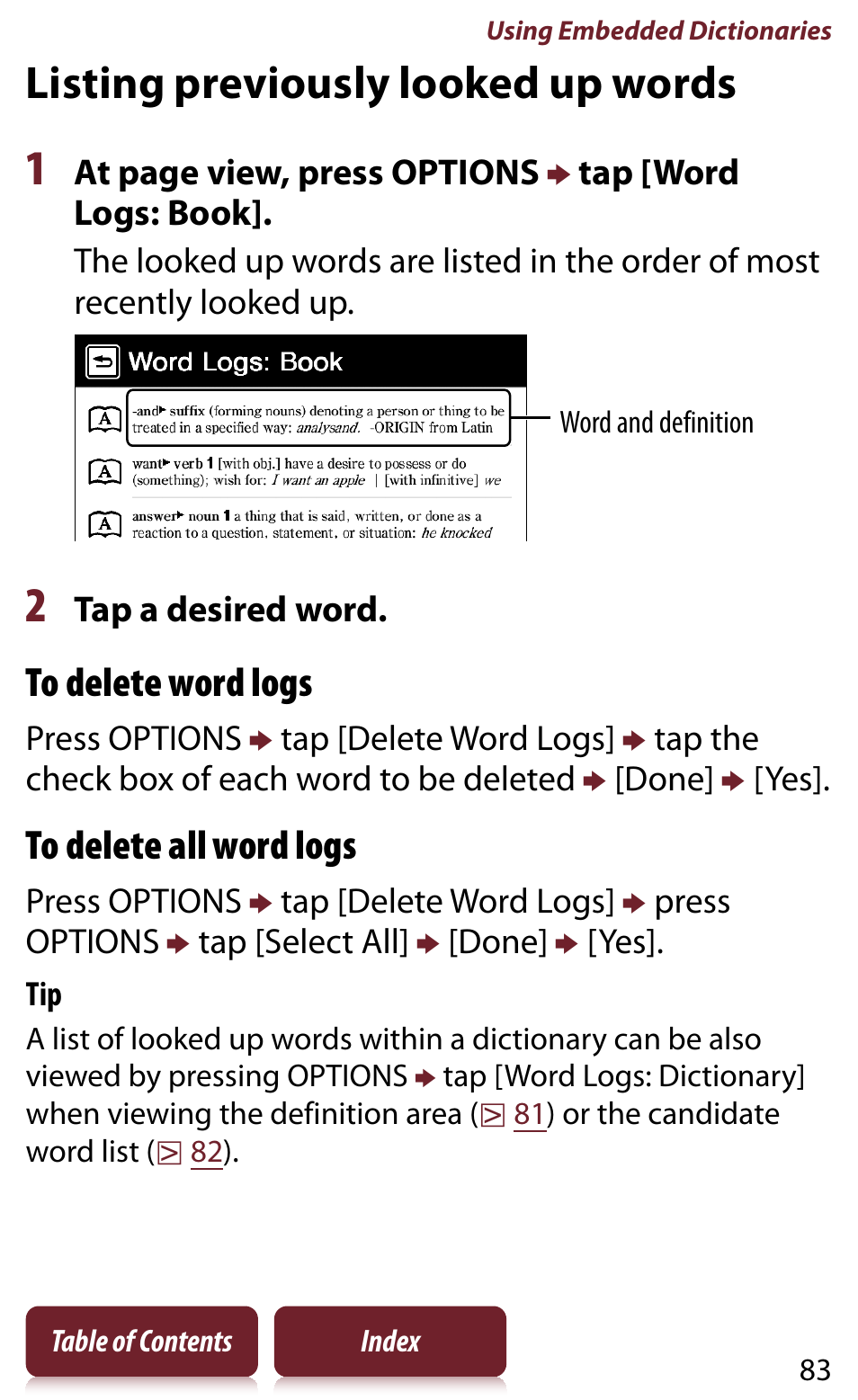 Listing previously looked up words, Ches | Sony READER DAILY EDITION PRS-950 User Manual | Page 83 / 175