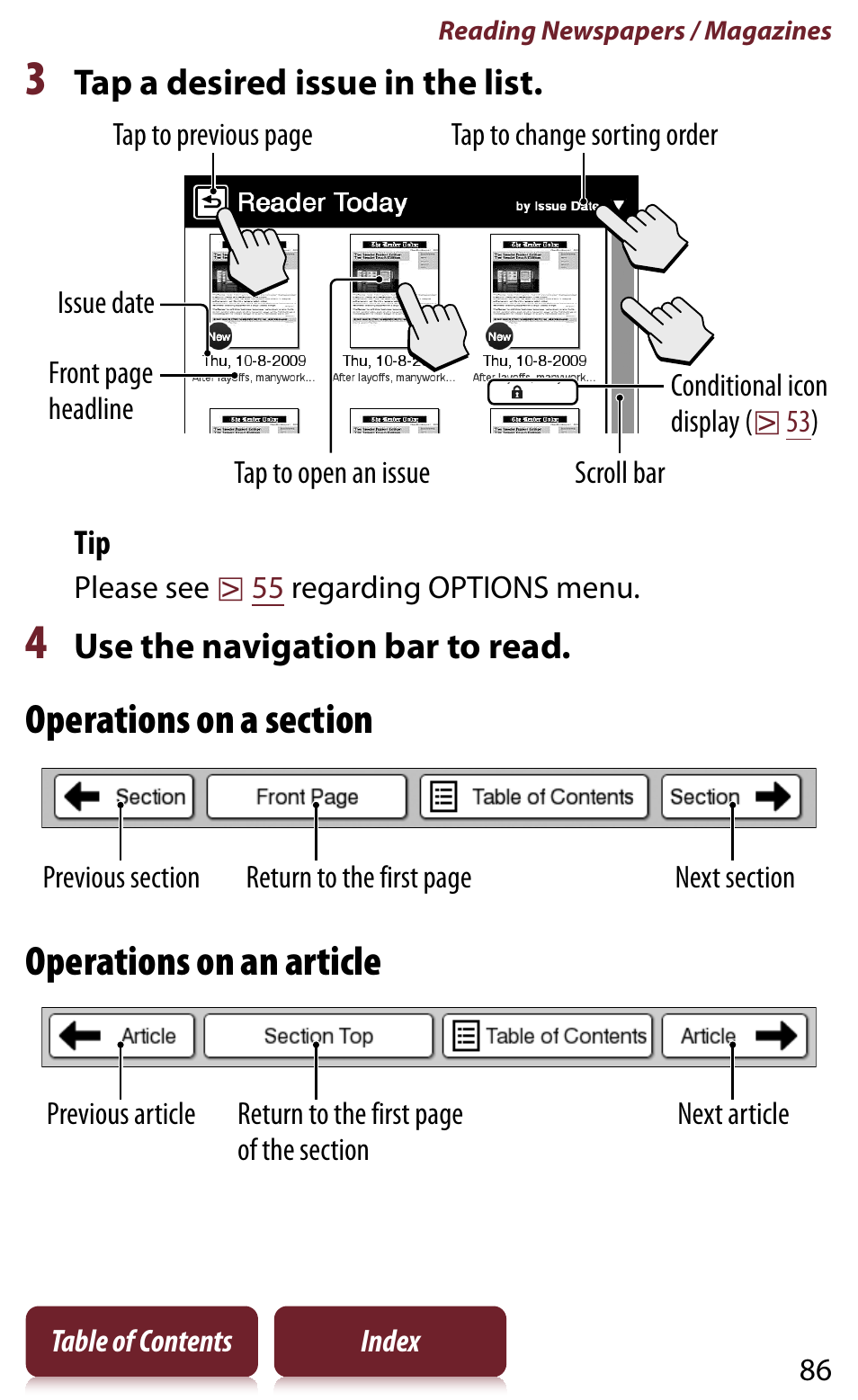Operations on an article | Sony READER DAILY EDITION PRS-950 User Manual | Page 86 / 175