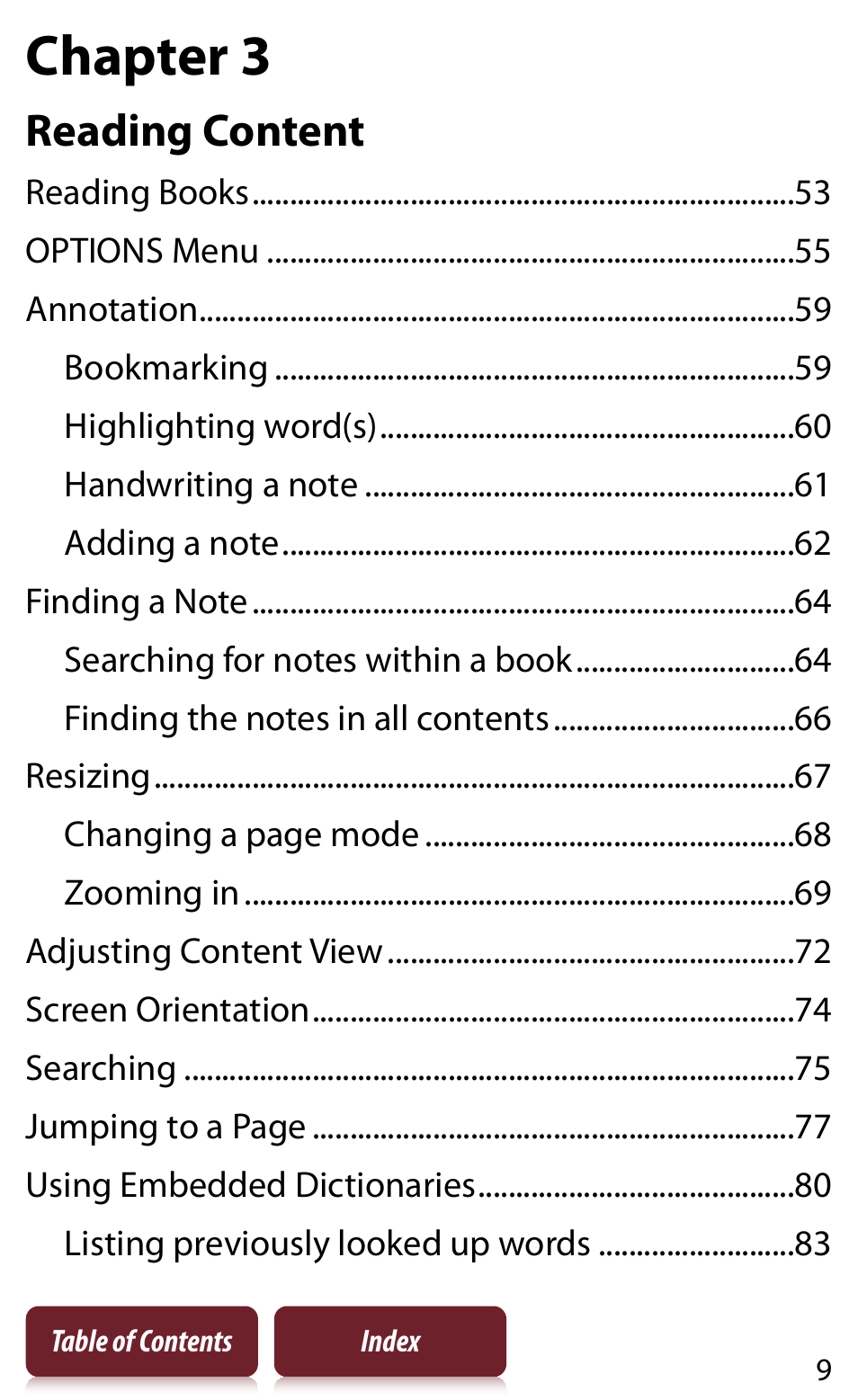 Chapter 3, Reading content | Sony READER DAILY EDITION PRS-950 User Manual | Page 9 / 175