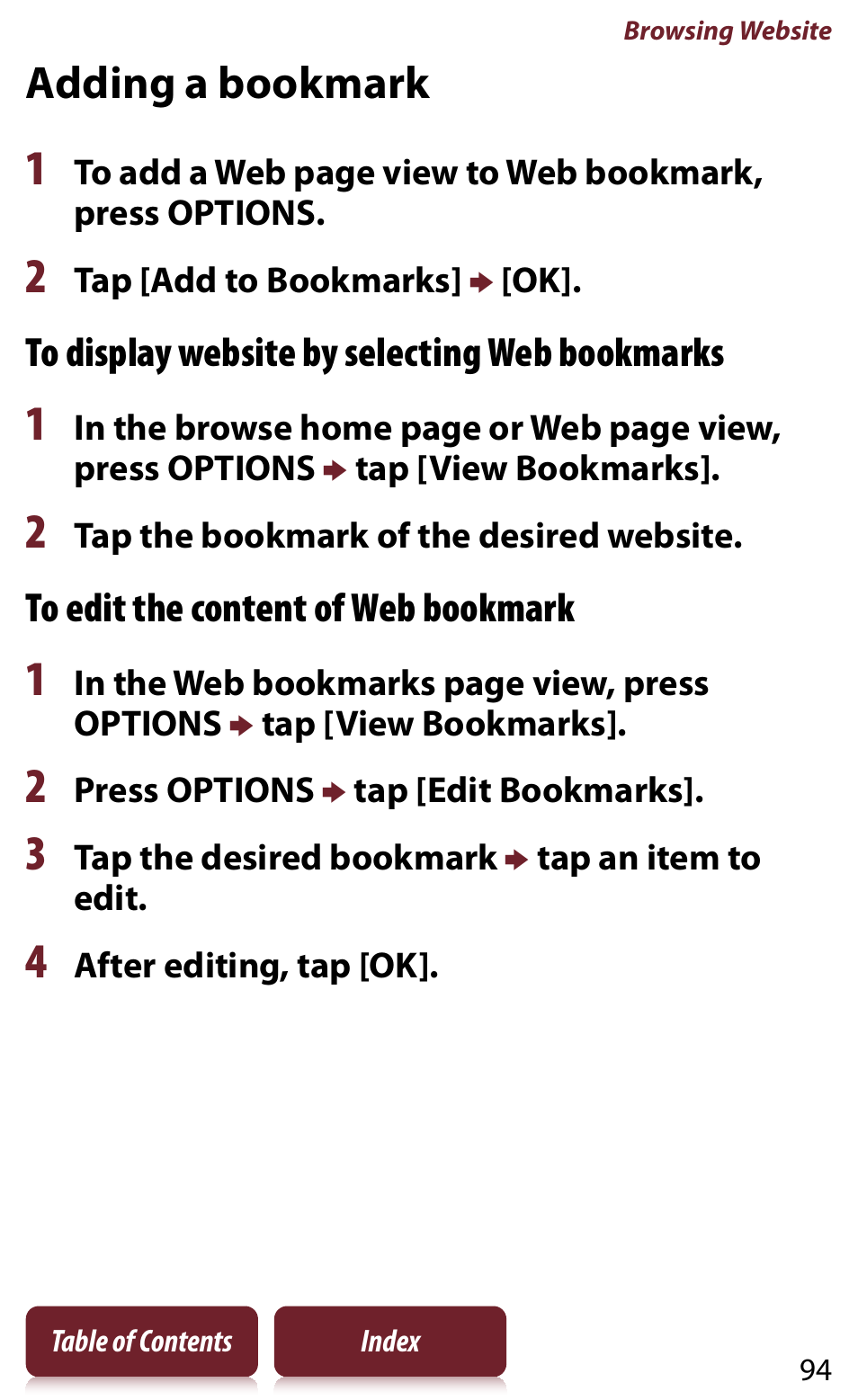 Adding a bookmark | Sony READER DAILY EDITION PRS-950 User Manual | Page 94 / 175