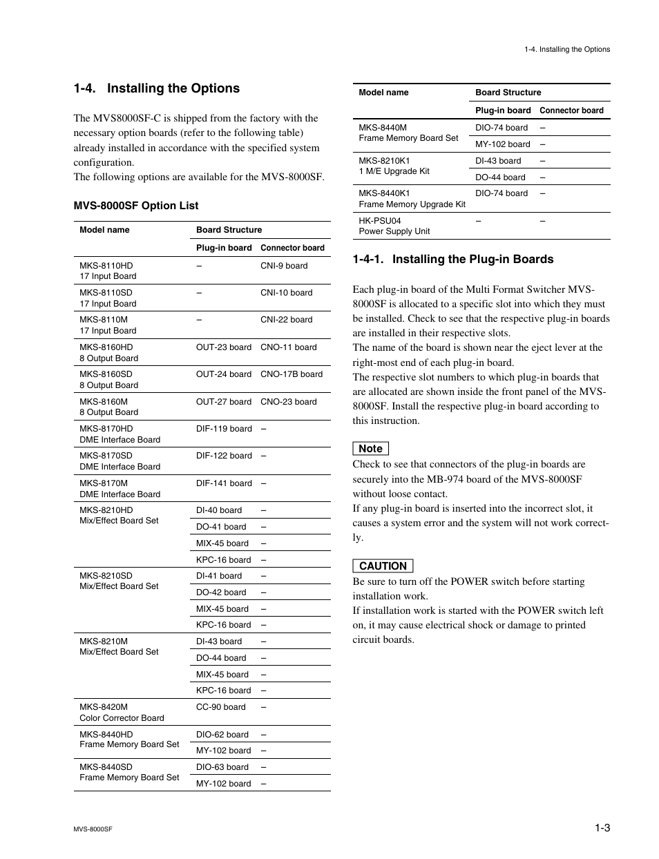 4. installing the options, 4-1. installing the plug-in boards | Sony MVS8000SF-C User Manual | Page 11 / 72