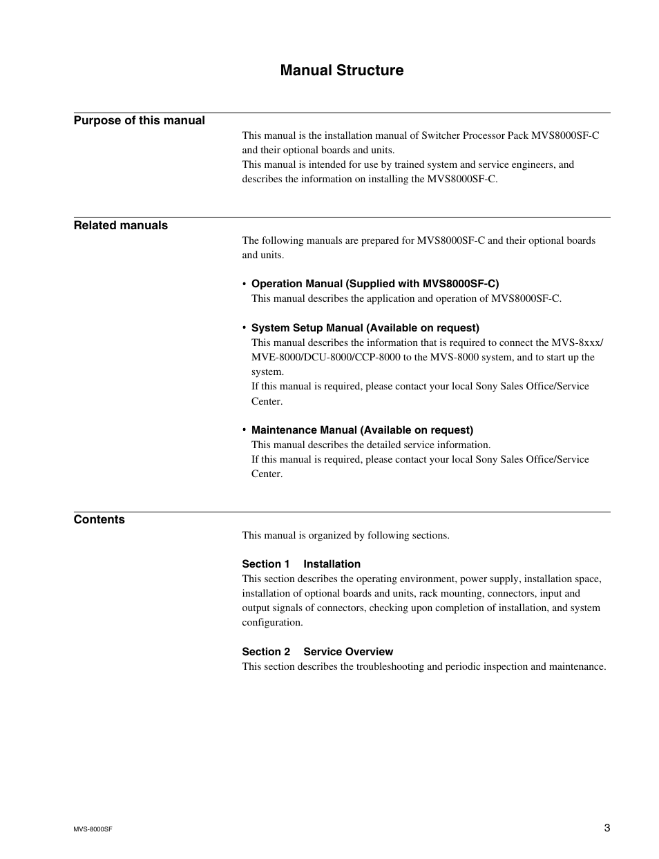 Sony MVS8000SF-C User Manual | Page 7 / 72