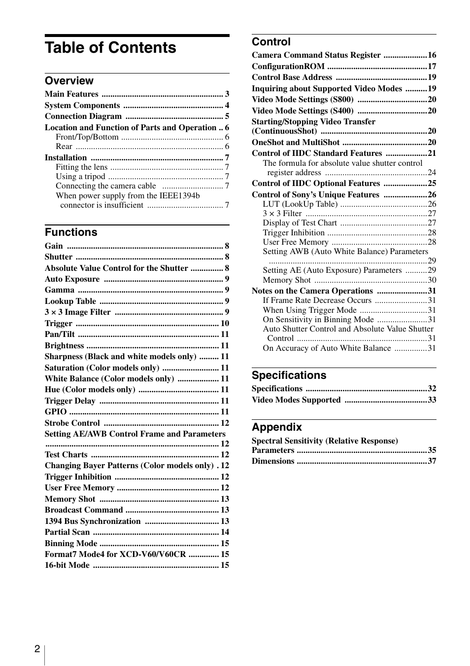 Sony XCD-V60 User Manual | Page 2 / 38