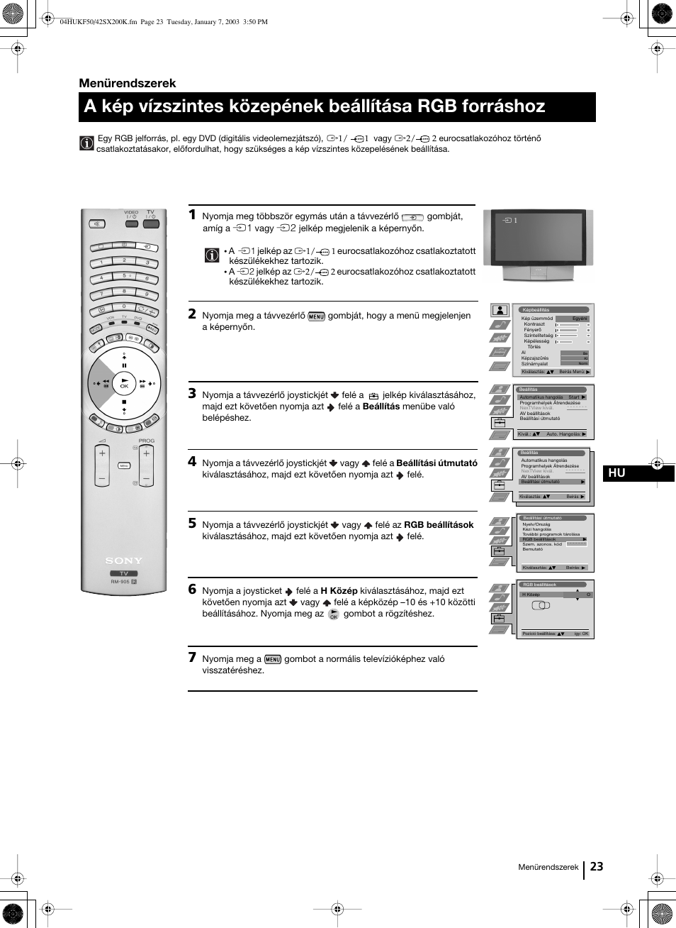 23 hu, Menürendszerek | Sony Grand Wega KF-42SX200K User Manual | Page 127 / 212