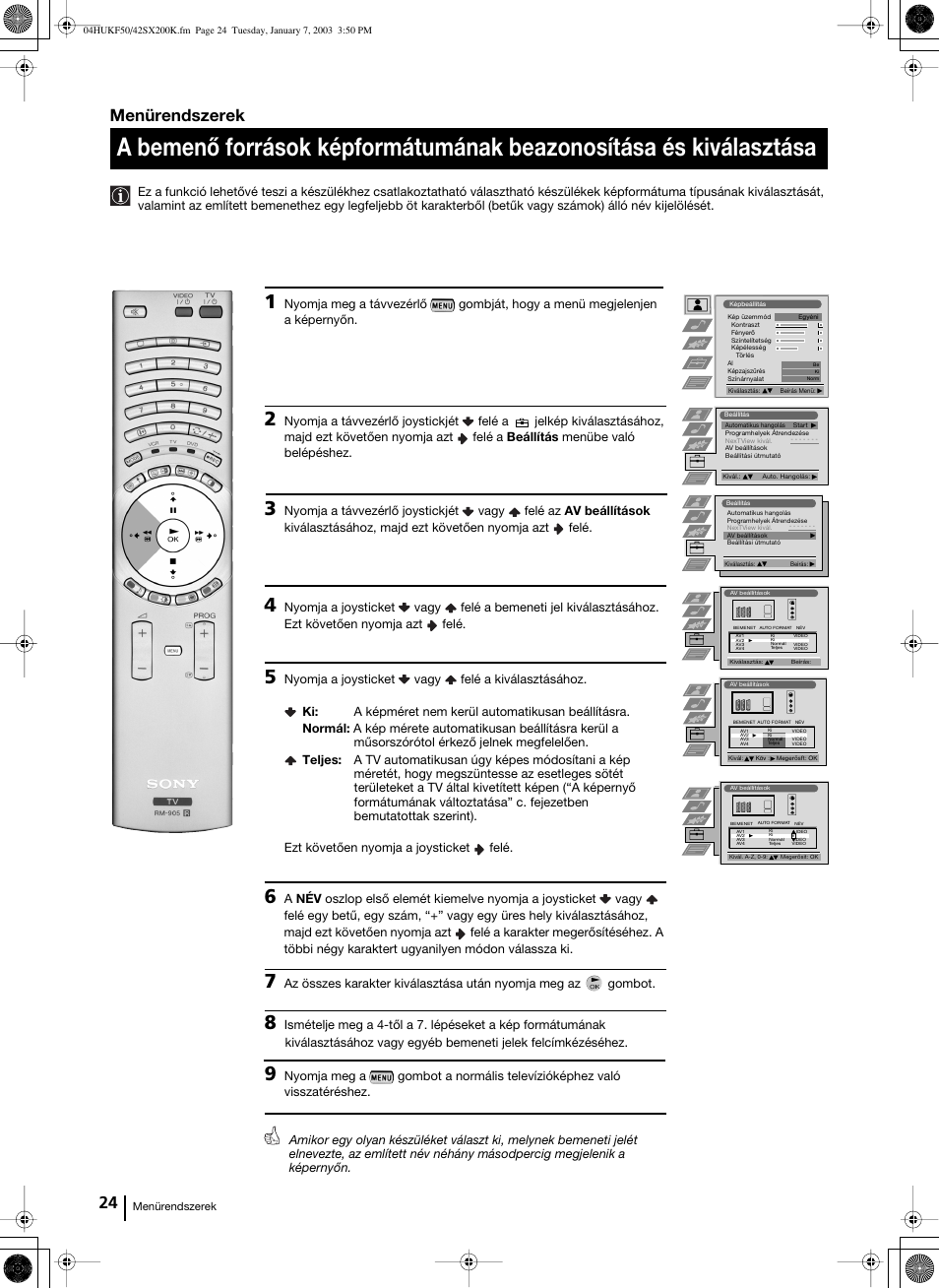 Menürendszerek | Sony Grand Wega KF-42SX200K User Manual | Page 128 / 212