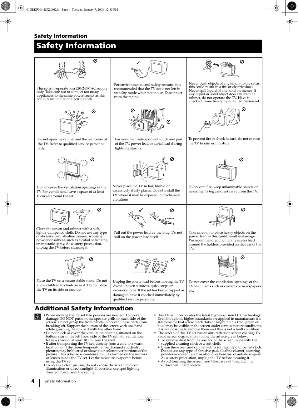 Additional safety information, Safety information | Sony Grand Wega KF-42SX200K User Manual | Page 3 / 212