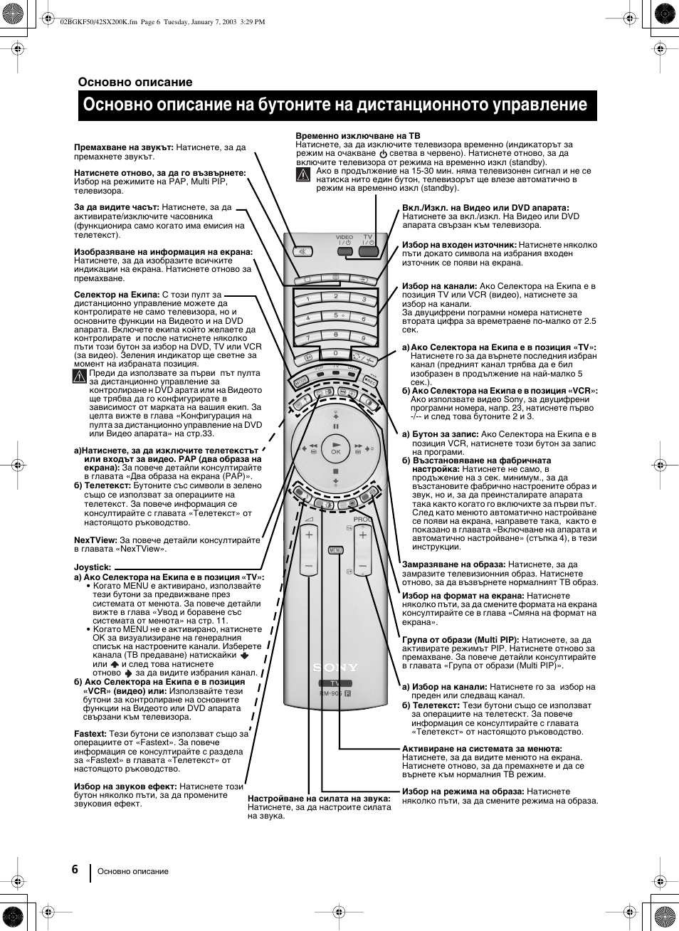 6 основно описание | Sony Grand Wega KF-42SX200K User Manual | Page 40 / 212