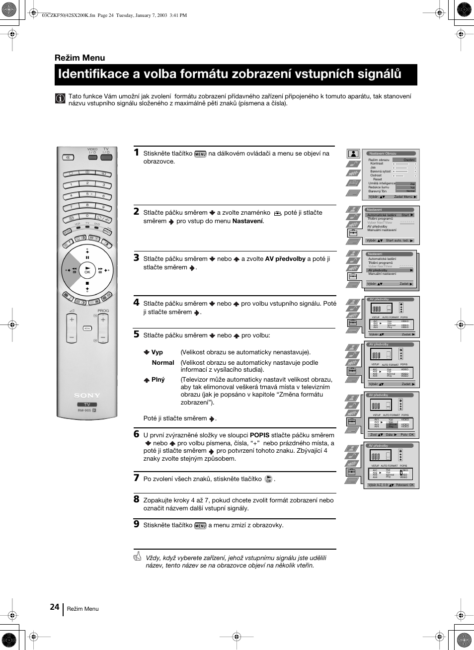 Režim menu | Sony Grand Wega KF-42SX200K User Manual | Page 93 / 212