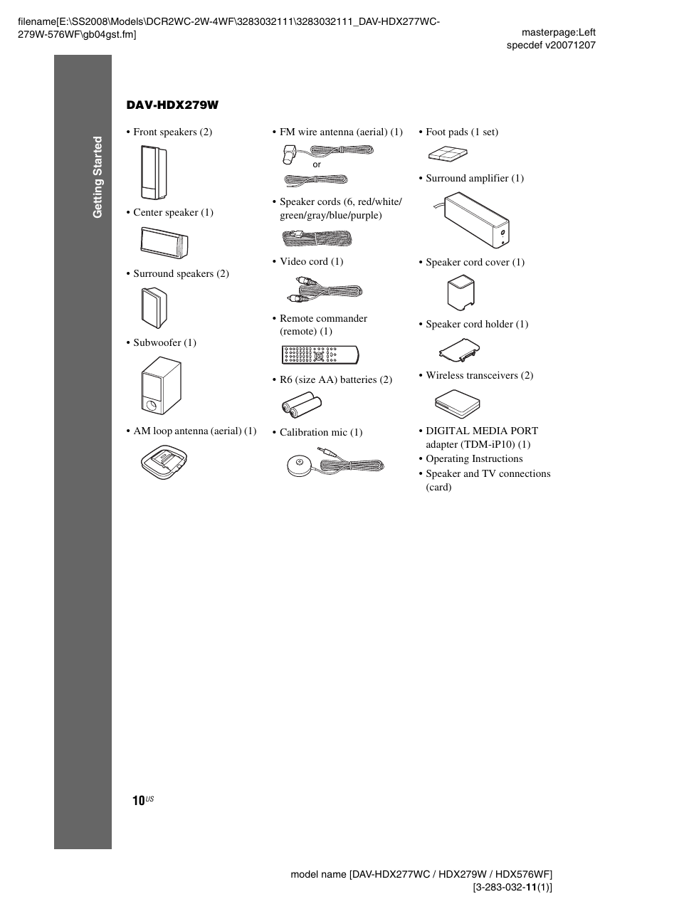 Sony DAV-HDX277WC User Manual | Page 10 / 124