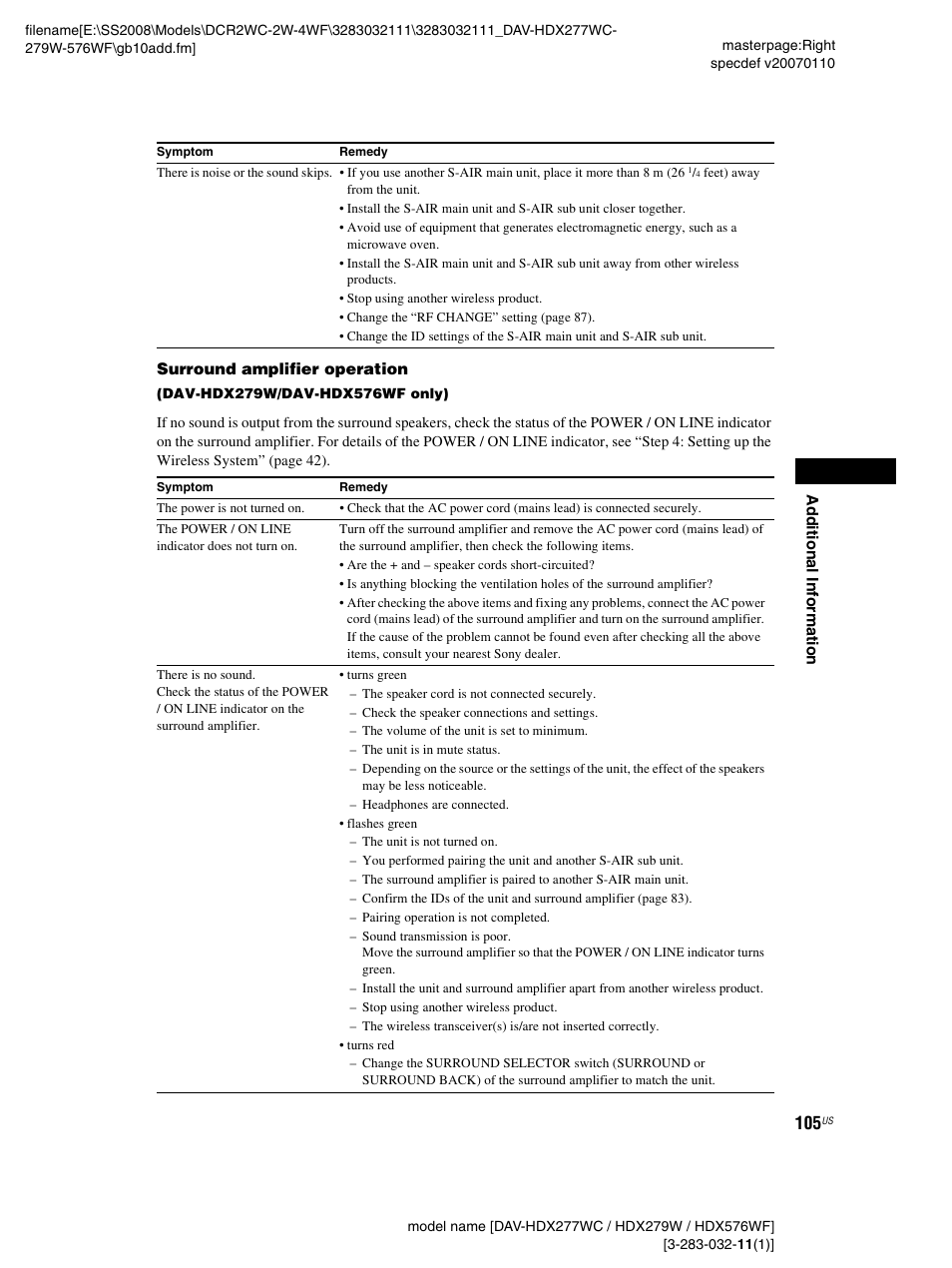 Sony DAV-HDX277WC User Manual | Page 105 / 124