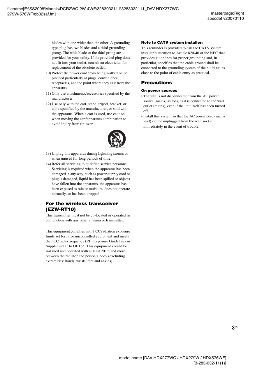 Sony DAV-HDX277WC User Manual | Page 3 / 124