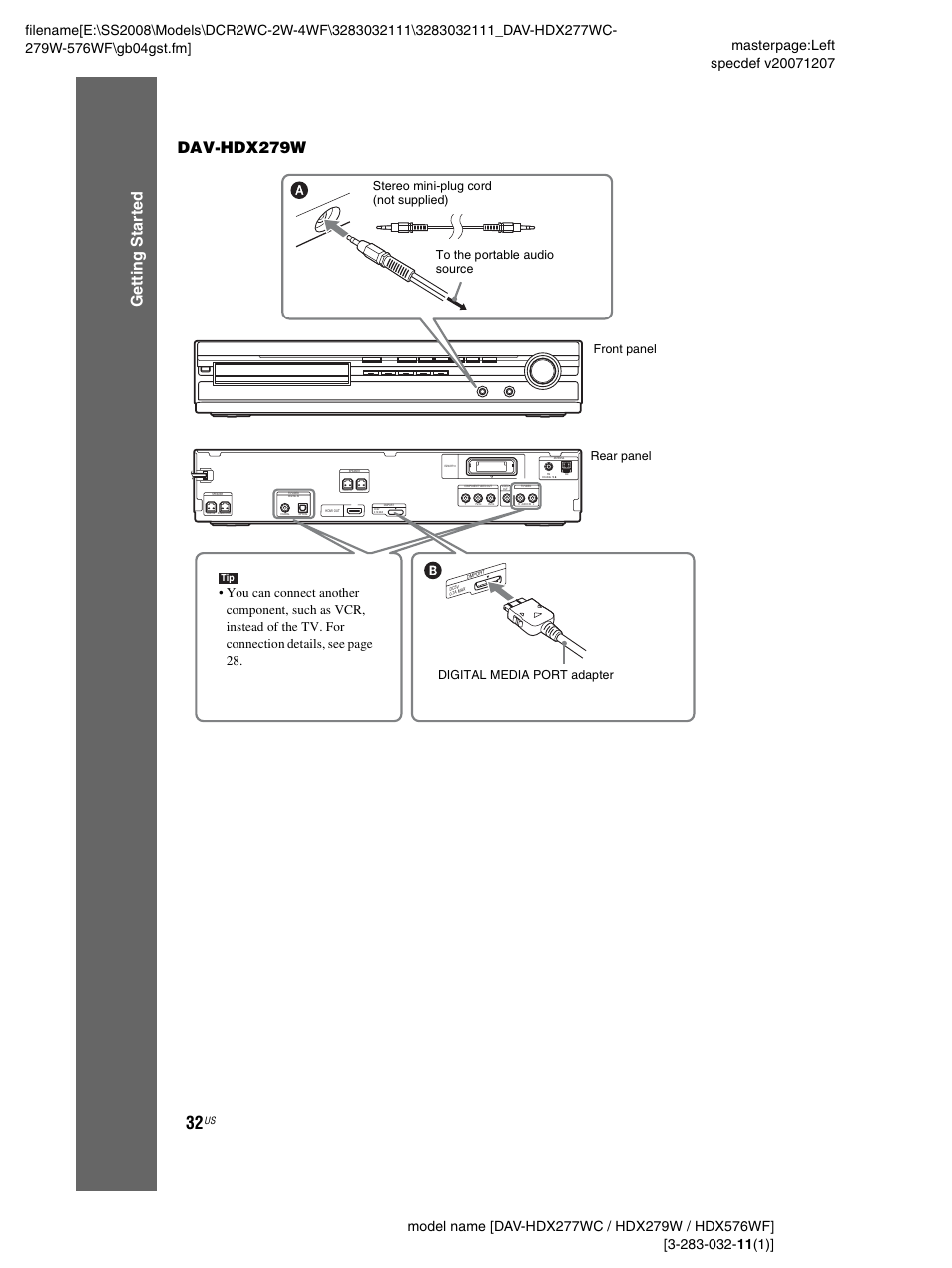 Ge tting star te d dav-hdx279w | Sony DAV-HDX277WC User Manual | Page 32 / 124