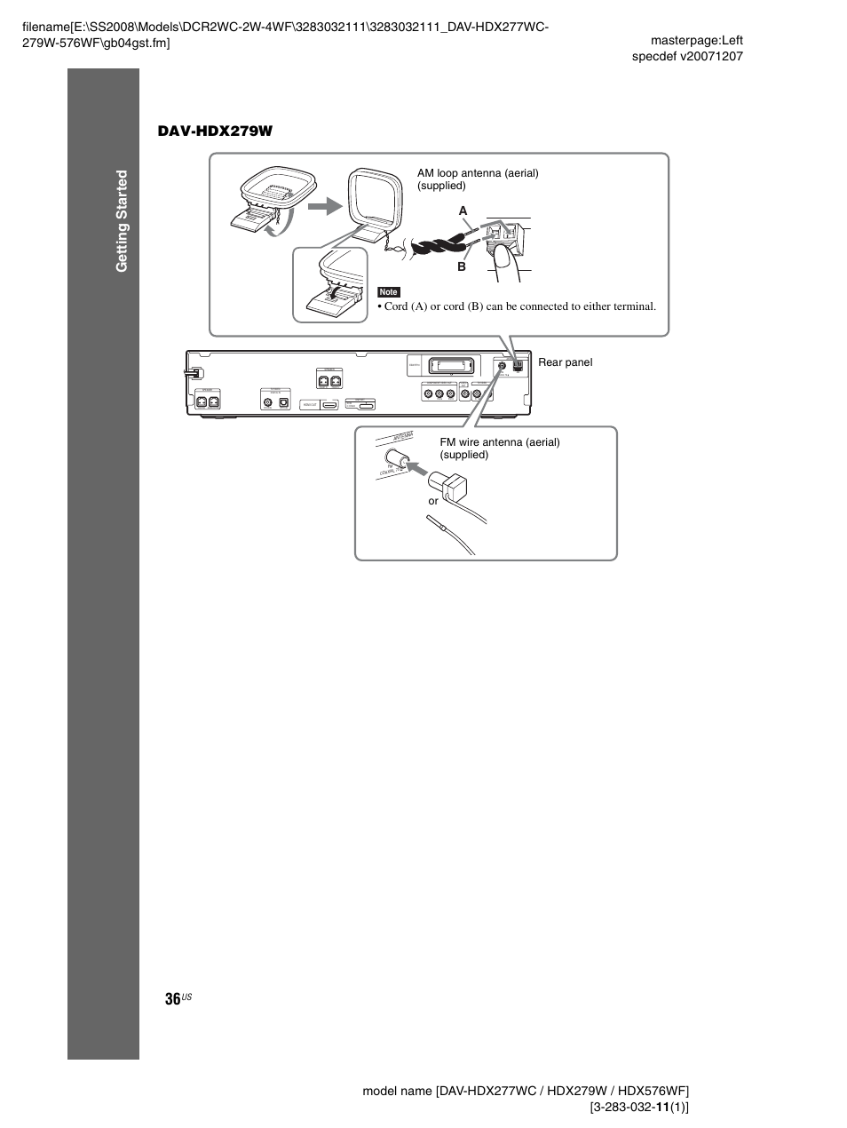 Ge tting star te d dav-hdx279w | Sony DAV-HDX277WC User Manual | Page 36 / 124