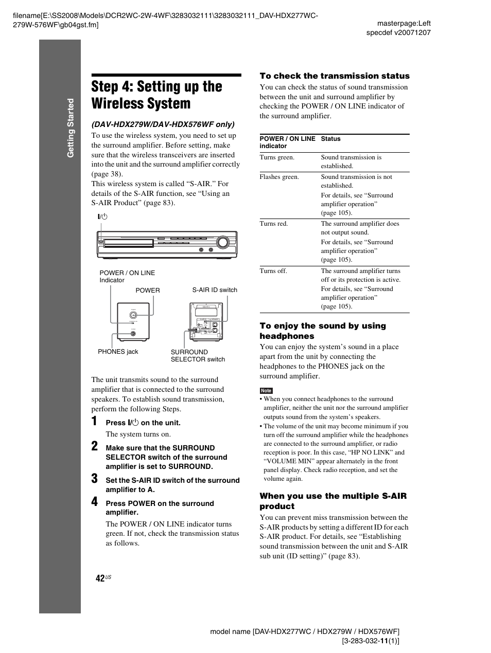 Step 4: setting up the wireless system, Step 4: setting up the wireless, System | Sony DAV-HDX277WC User Manual | Page 42 / 124