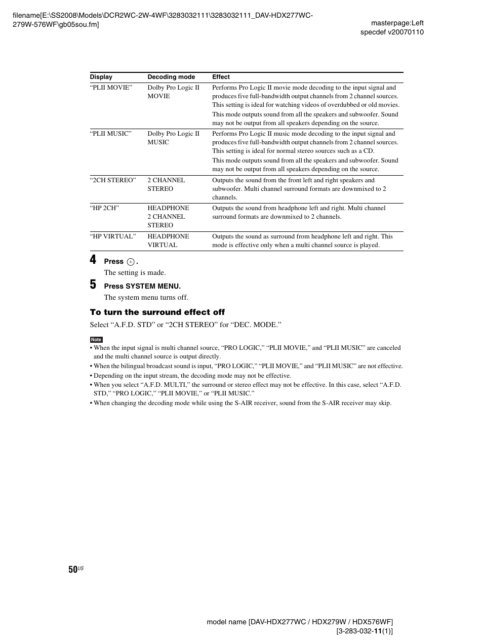 Sony DAV-HDX277WC User Manual | Page 50 / 124