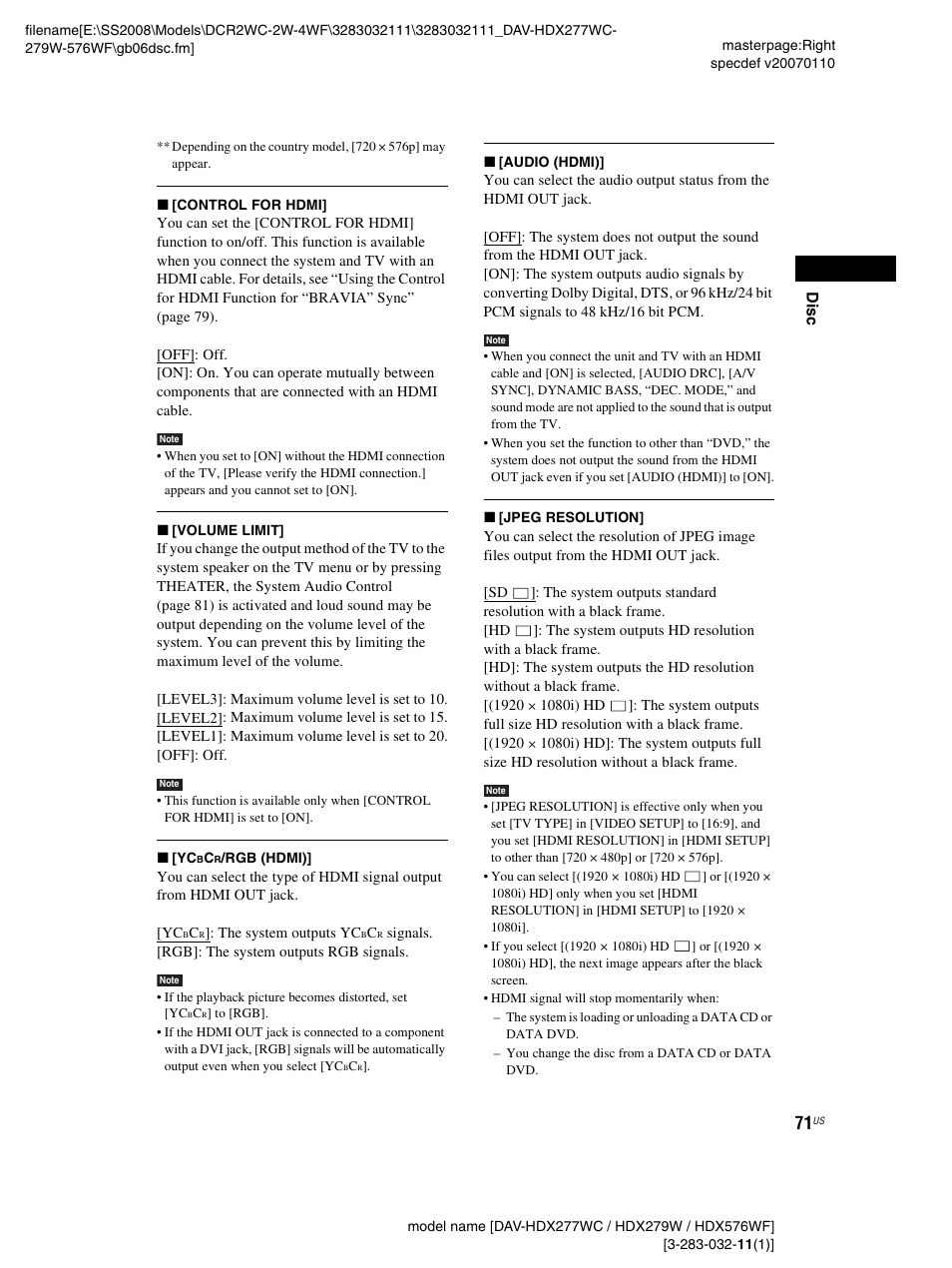Sony DAV-HDX277WC User Manual | Page 71 / 124