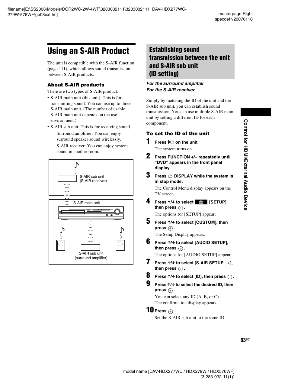 Using an s-air product | Sony DAV-HDX277WC User Manual | Page 83 / 124