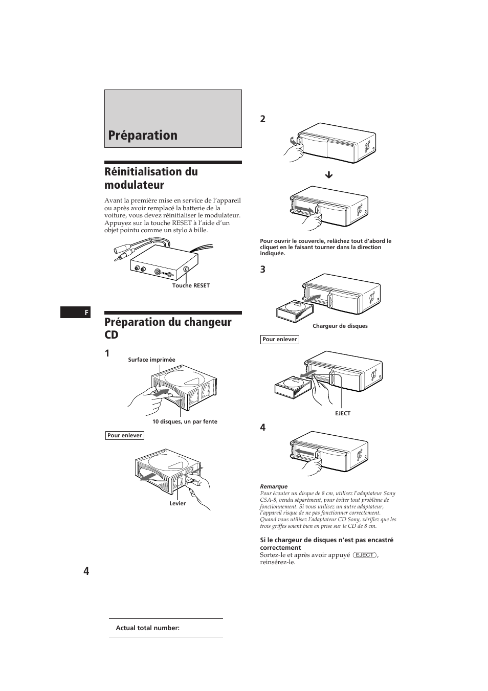 Préparation, Réinitialisation du modulateur, Préparation du changeur cd | Sony CDX-52RF User Manual | Page 16 / 54